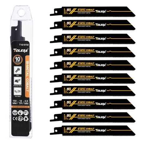 TOLESA Bi-Metal Sawzall Blades Metal Cutting 6 Inch 18 Tpi Reciprocating Saw Blades M42 Teeth with Cobalt for Metal Fine Cutting Perfect for Metal TOLESA
