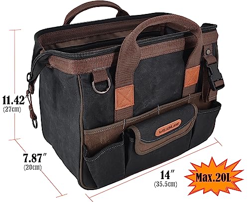 30-Pockets Canvas tool bag, 14-Inch Heavy Duty tool bag, Waxed Canvas tool bags heavy duty, Tool duffel, Lineman tool bag, Electrician tool bag, Tool WELKINLAND
