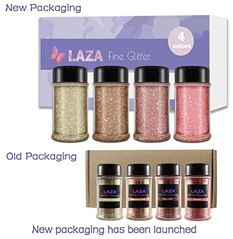 Laza Spring Ultra Fine Glitter Powder, 4 Colors 320ml Craft Glitter Sequins, Rose Gold PET Extra Fine Glitter for Flowers Resin, Nail Arts, Epoxy Laza