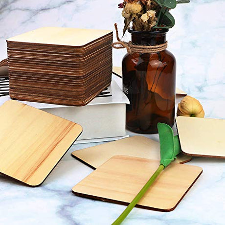 SKPPC 40Pcs Unfinished Laser Engraving Carving Blank Wood Pieces for Painting, Coasters, DIY Arts Craft Project, Staining and Decorations SKPPC
