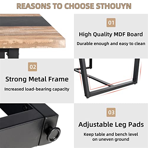 STHOUYN 71" 6ft Large Dinner Table for 6 8 Seat Dining Room Table, Rectangular Farmhouse Modern Kitchen Long Black & Brown Industrial Conference STHOUYN