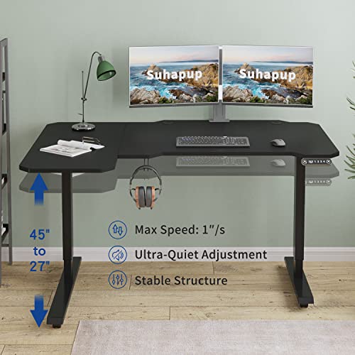 Suhapup Electric Height Adjustable Standing Desk, 59 L-Shaped Sit - Stand Desk for Work or Home Office Push Button Memory Settings Black Splice - WoodArtSupply