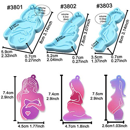 Pregnant Mom Keychain Epoxy Resin Silicone Molds with Hanging Hole Mama to Be Tags Pendant Charms 3-Bundle 2.9inch Length FUNSHOWCASE