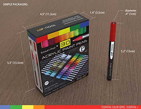 TOOLI-ART Acrylic Paint Pens Assorted Vibrant Markers for Rock Painting, Canvas, Glass, Mugs, Wood, Fabric, Metal, Ceramics. Non Toxic, Quick Dry, TOOLI-ART