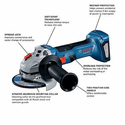 BOSCH GWS18V-8N 18V Brushless 4-1/2 In. Angle Grinder with Slide Switch (Bare Tool),Black/grey/blue - WoodArtSupply