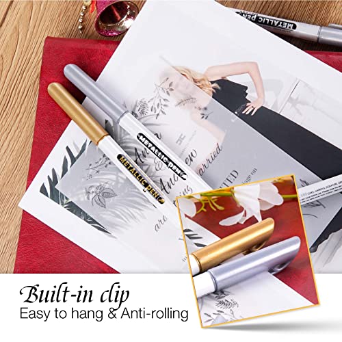 JR.WHITE Metallic Markers Pens, Silver and Gold Paint Pens, Value Set of 12 Metallic Pens for Black Paper, Glass, Rock Painting, Halloween Pumpkin, JR.WHITE