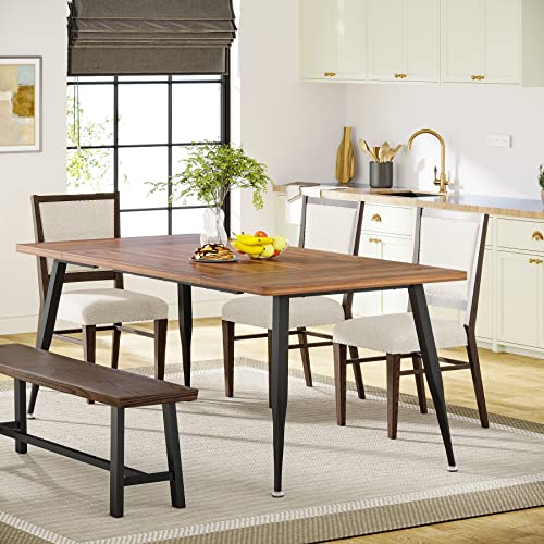 LITTLE TREE 70.9 Inch Large Rectangular Dining Table Kitchen Furniture,Brown+Black - WoodArtSupply