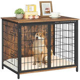 MAHANCRIS Dog Crate Furniture with Cushion, 31.5" Wooden Heavy Duty Dog Kennel with Double Doors, Indoor Dog House End Table, Dog Cage for Small MAHANCRIS