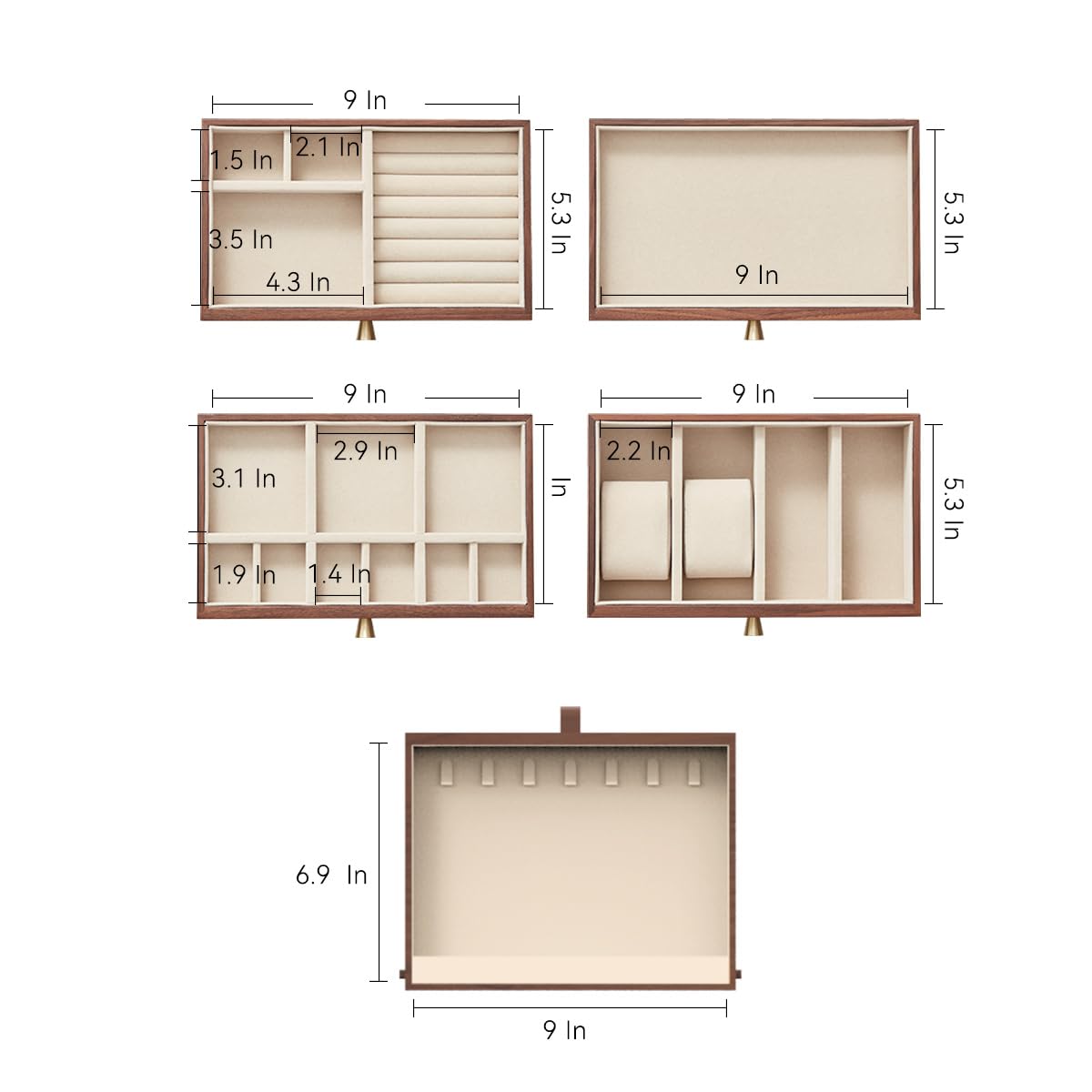 CHOSIN Black Walnut Wooden Jewelry Box for Women Classical Solid Wooden 4-Layer with Glass Lid and Pull-out Necklace Storage Layer Watch Necklace CHOSIN
