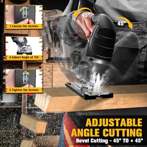 Cordless Jig Saw for Dewalt 18v 20v Max Battery, Jigsaw Tool Brushless,Variable Speed 2900 RPM, Bevel Angle (0°-45°), 3 Orbital Action, LED Light for - WoodArtSupply