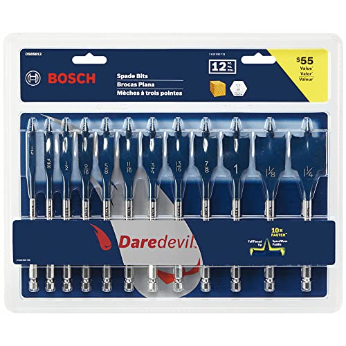 BOSCH DSB5012 12-Piece Assorted Set Daredevil Spade Bits, 1/4 In. Hex Shank Ideal for Fast Drilling Applications in Wood - WoodArtSupply