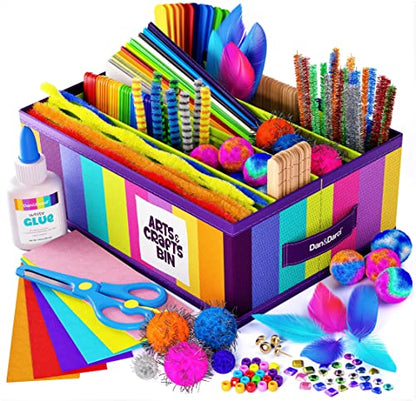 Dan&Darci Arts & Crafts Supplies Kit for Kids and Toddlers - with Storage Bin - Kid & Toddler Art & Craft Set Ages 3, 4, 5, 6, 7 & 8 Years Old -