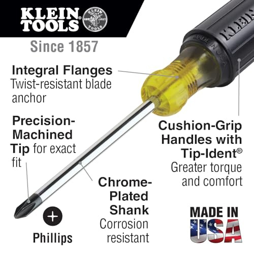 Klein Tools 85146 Screwdriver Set with Magnetizer / Demagnetizer for Magnetic Tips 3 Slotted, 3 Phillips, Non-Slip Cushion Grip, 6-Piece