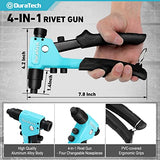 DURATECH 4-in-1 Rivet Gun, Pop Rivet Tool Kit with 100 Rivets - 3/32", 1/8", 5/32", 3/16", Heavy Duty Hand Riveter with 4 Interchangeable Nosepieces DURATECH