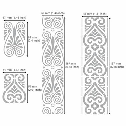 Aleks Melnyk No.326 Metal Stencil, Ancient Greek and Roman Ornament Design, Palmette Motif, Border, Patterns, Small Stencil, 1 PC, Template for Wood - WoodArtSupply