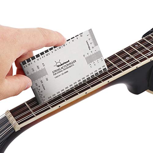 Alnicov Stainless Steel String Action Ruler Guitar Setup Gauge Luthier Measuring Tool with User Guide for Electric, Acoustic Bass Guitars Alnicov