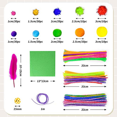 1405 Pcs Art and Craft Supplies for Kids, Toddler DIY Craft Art Supply Set Included Pipe Cleaners, Pom Poms, Feather, Folding Storage Box - All in kortes