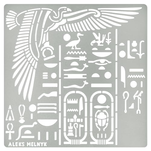 Aleks Melnyk No.449 Metal Stencil, Egyptian Hieroglyphics and God Nekhbet, Small Stencil, 1 PC, Template for Wood Burning, Engraving, Crafting, - WoodArtSupply