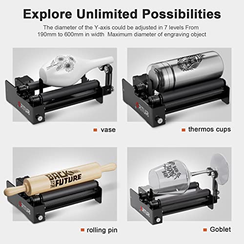 Ortur Laser Rotary Roller YRR 3.0, Pre-Assembled 360° Y-axis Rotary for Cylinder Engraving, Adjustable Diameters from 1mm-41mm, Max Length of - WoodArtSupply