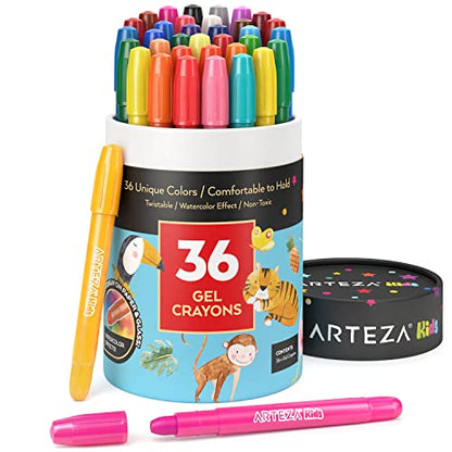 Arteza Kids Gel Crayons, 36 Count, Twistable and Washable Jumbo Crayons, School Supplies for Classrooms, Students, and Teachers - WoodArtSupply