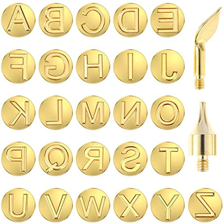 FUYGRCJ- 28Pcs Wood Burning Tip Copper Letters Wood Burning Tool Wood Burning Alphabet Template Branding and Personalization Tool for Embossing FUYGRCJ