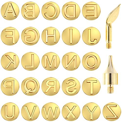 FUYGRCJ- 28Pcs Wood Burning Tip Copper Letters Wood Burning Tool Wood Burning Alphabet Template Branding and Personalization Tool for Embossing - WoodArtSupply