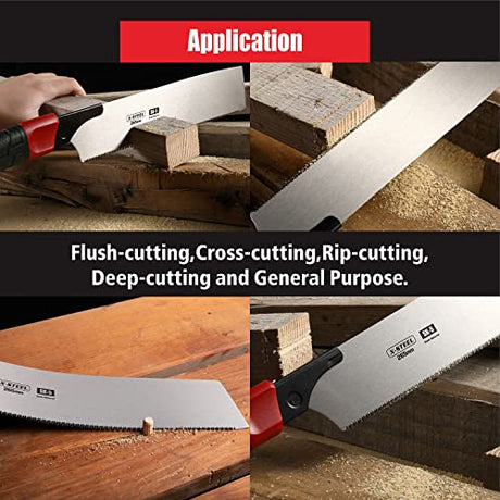 Japanese Pull Saw Hand Flush deep Cutting Trim Saw 10-2/5 Inch （265MM) SK-5 Steel Blade Razor Fine Teeth Saw with Non-slip Rugged curved Handle Ideal X-STEEL