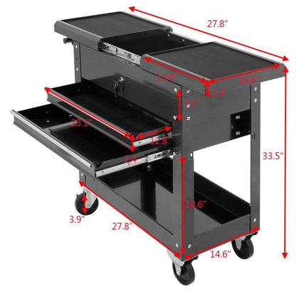 ERGOMASTER Utility Service Cart Tool on Wheels Heavy Duty Metal 4 Tiers Shelves with Drawers Tool Storage Organizer for Warehouse,Garage and Workshop - WoodArtSupply