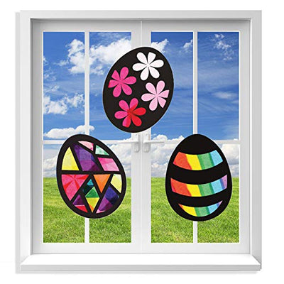 VHALE Suncatchers Craft 3 Sets (9 Cutouts) w Tissue Papers Stained Glass Effect Paper Sun Catcher Kit, Window Art, Classroom Crafts, Creative Art