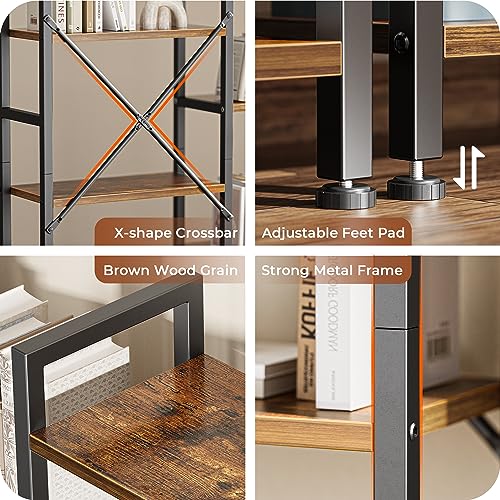 Rustic Brown SUPERJARE 4-Tier Bookshelf with 11 Display Shelves for Home & Office - WoodArtSupply