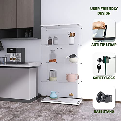 Beauty4U Elegant White Glass Display Cabinet with 4 Shelves and 2 Doors Beauty4U