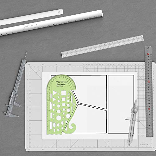 Pacific Arc All Purpose Template Guide, Featuring A Protractor, 4 Inch Ruler, French Curves, and Standard Shapes Pacific Arc