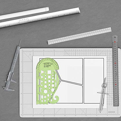 Pacific Arc All Purpose Template Guide, Featuring A Protractor, 4 Inch Ruler, French Curves, and Standard Shapes - WoodArtSupply