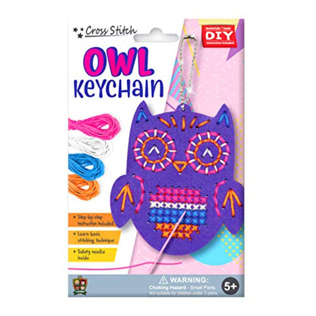 C.S. Kids KC06 Owl Keychain, First Sewing Arts & Crafts Gifts - Animal Crafting Keychain | Educational DIY Cross-Stitch Sewing Kit for Kids, Sew Your C.S.KIDS