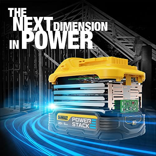 DEWALT 20V MAX Battery, POWERSTACK, More Power + More Compact, Rechargeable 5Ah Lithium Ion Battery (DCBP520) - WoodArtSupply