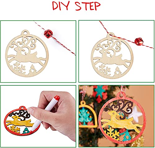 Artmag 50pcs Unfinished Wooden Hanging Ornaments for Christmas Decorations,5 Styles DIY Wood Slices with Holes for Kids Crafts Centerpieces Holiday - WoodArtSupply