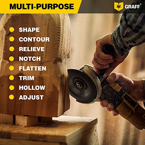 GRAFF Premium Wood Carving Disc 4 1/2 Inch for Angle Grinder - Shaping and Grinding Wheel for Wood, Drywall, Chipboard, Plastic - Woodworking Angle GRAFF