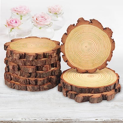 9 PCS 7-8 Inch Natural Wood Slices, Unfinished Pine Wood Circles with Barks for Coasters, DIY Crafts, Christmas Rustic Wedding Ornaments and - WoodArtSupply