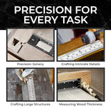Nokko 4-Piece Woodworking Ruler Set - Woodworking Tools Bundle with 12 Inch Aluminum Slide Rule with Slide Stop, Plus 6", 12" & 16" Stainless Steel NOKKO