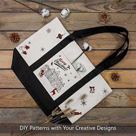 TOPDesign 1 | 3 | 6 | 30 Pack Stylish Canvas Tote Bag with an External Pocket, Top Zipper Closure, Daily Essentials (Black/Natural Pack of 1) TOPDesign