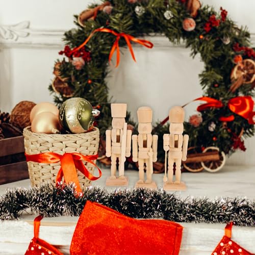 BESPORTBLE Christmas Wooden Unfinished Nutcracker Figures, DIY Blank Unpainted Nutcracker Soldier for Christmas Arts Project Ornaments Decor 3Pcs BESPORTBLE