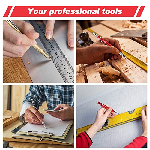 Enhon Mechanical Carpenter Pencils Set with Marker Refills and Carbide Scriber Tool, Solid Deep Hole Woodworking Pencils Marker Marking Tools with Enhon