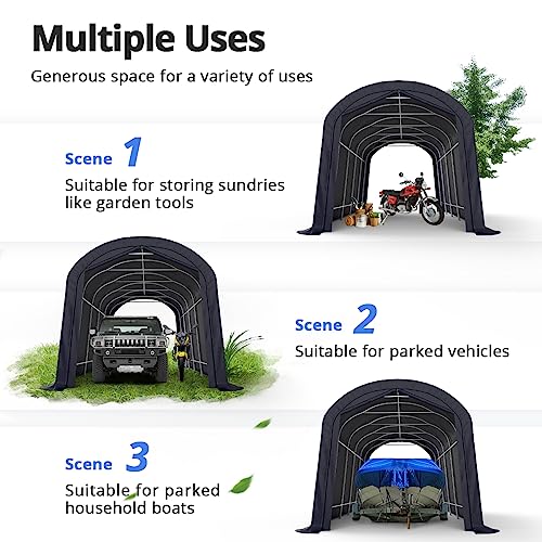 KING BIRD 12' x 20' Oval Pipe Heavy Duty Carport for SUV, Full-Size Truck and Boat, Round Style Anti-Snow Car Canopy Outdoor Boat Shelter with KING BIRD
