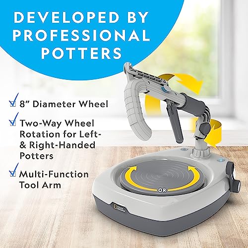 NATIONAL GEOGRAPHIC Hobby Pottery Wheel Kit - 8" Variable Speed Pottery Wheel for Adults & Teens with Innovative Arm Tool, 3 Lb Air Dry Clay & Art - WoodArtSupply