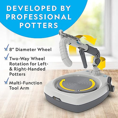 NATIONAL GEOGRAPHIC Hobby Pottery Wheel Kit - 8" Variable Speed Pottery Wheel for Adults & Teens with Innovative Arm Tool, 3 Lb Air Dry Clay & Art - WoodArtSupply