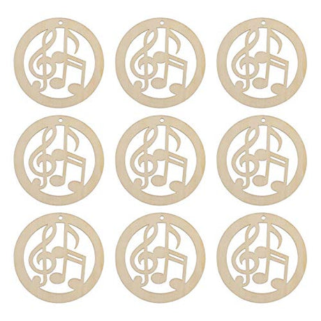 JANOU 20pcs Music Notes Shaped Wood DIY Craft Cutouts Musical Notes Unfinished Wood Gift Tags Ornaments with Ropes for Wedding Christmas Party JANOU