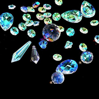 370 Pcs Crystal Suncatcher Kits Hanging Chandelier Crystals Prisms Parts Rainbow Maker Pendants for Stained Glass Window Hanging DIY Sun Catchers