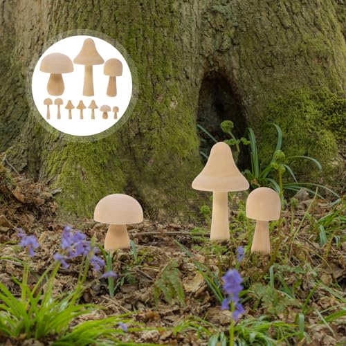 Tofficu Unfinished Wooden Mushroom, 12pcs Natural Mini Wood Mushrooms Assorted Mushroom Figures for DIY Valentine DIY Ornaments Arts Crafts Painting Tofficu