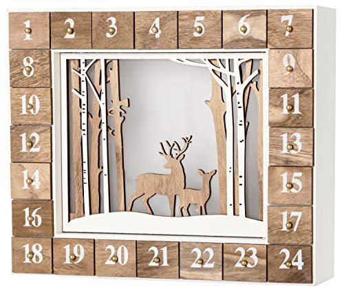 BRUBAKER Reusable Wooden Advent Calendar to Fill - White Winter Landscape with LED Lighting - DIY Christmas Calendar 13.98 x 2.36 x 10.63 inches BRUBAKER