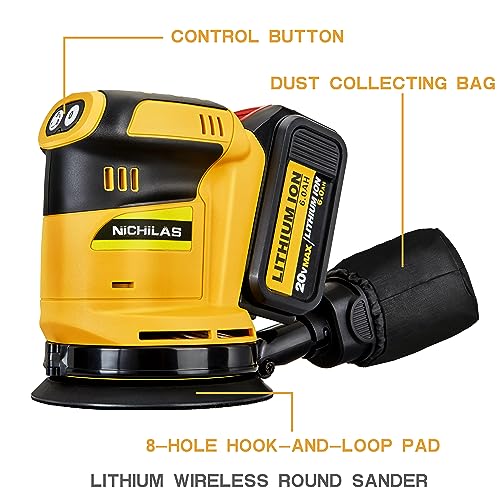 Random Orbit Sander for DEWALT Lithium Battery, 5” electric Sander with Dust Collector for Sanding and Polishing (No Battery) Nichilas